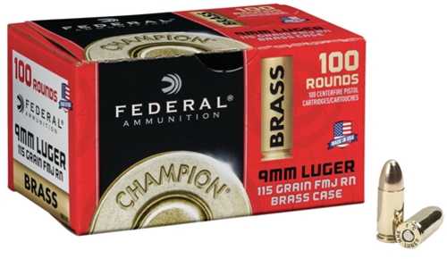 9mm Luger 100 Rounds Ammunition Federal Cartridge 115 Grain Full Metal Jacket